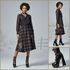 Tuhoomall Gothic High Ankle Boots for Parties and Performances, Thick Sole with Adjustable Strap, Durable Leather, 15.5cm Chunky Heels