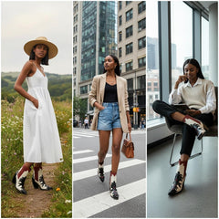 Tuhoomall Western Ankle Boots for Women, Pointed Toe Chunky Heel Booties, Fashion Slip-On with Applique and Elastic Side Panels, Casual Evening Wear