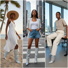 Tuhoomall Slouch Pointed-Toe Mid Calf Boots with Stiletto Heels for Fashion Performances - Sequin Finish, Slip-On Design, 4.33 in Heel Height