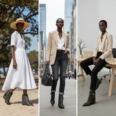 Tuhoomall Chic Almond Toe Ankle Boots with Metal Buckle, Slip-On, Wedge Heel for Fashion Parties and Casual Outings, All-Season Comfort