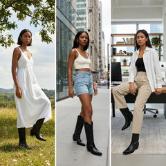 Tuhoomall Tuhoomall Western Knee-High Boots for Women, Floral Embroidered Design, Perfect for Parties, Office, and Casual Wear, 7.5 cm Classic Mid Chunky Heel