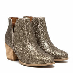 Tuhoomall Glitter Ankle Boots for Women, 3-Inch Chunky Heel, Shiny Pointed Toe, Perfect for Parties and Fashion Events