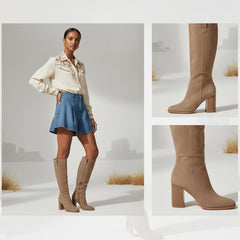 Tuhoomall Fashion Boots with Zipper Closure, Square Toe, Chunky Heel for Party, Office, Casual Wear - All Season Comfortable Style