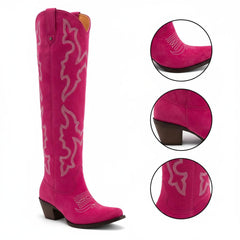 Tuhoomall Western Knee-High Boots for Fashion Casual Style with Embroidered Design and Chunky Heel, Ideal for Ranch and Outdoor Activities