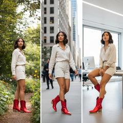 Tuhoomall Metallic Cowboy Ankle Boot with Chunky Block Heel, Pointed Toe, Embroidered Design for Casual Fashion Use, Vegan Leather, All Seasons