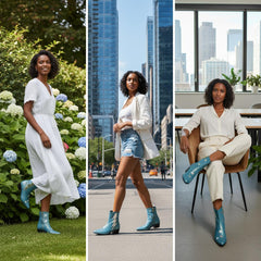 Tuhoomall Pointed-Toe Chunky Heel Ankle Booties with Zipper Closure - Fashionable Floral Applique Design for Parties and Everyday Wear