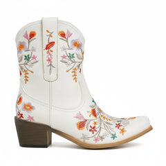 Tuhoomall Stylish Western Ankle Boots with Floral Embroidery, Rubber Sole, Chunky 5cm Heel for Classic and Casual Looks