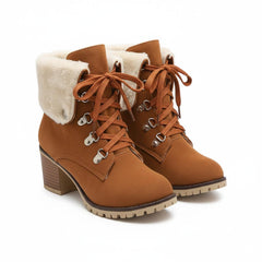 Tuhoomall Fashion Casual Ankle Boots for Women, Classic Street Style, Round Toe, Mid Heel, Lace-Up, Solid Color, Perfect for Winter Wear