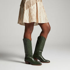 Tuhoomall Western Boots for Women with Embroidery, Chunky Heel 2.00 in, Mid-Calf Length, Vegan Leather, Casual Fashion Footwear, All Seasons