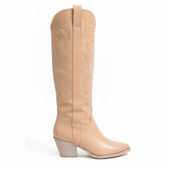 Tuhoomall Cowgirl Mid Calf Boots, Chunky Heel, Pointed Toe, Stylish Embroidery, Casual All Season Footwear Tuhoomall