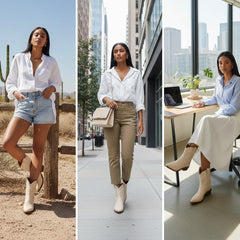 Tuhoomall Western Cowboy Ankle Boots for Women, Vegan Leather, Chunky 2" Heel, Snip Toe Design, Stylish Star Appliqué, All-Season Fashion