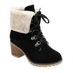 Tuhoomall Fashion Casual Ankle Boots for Women, Classic Street Style, Round Toe, Mid Heel, Lace-Up, Solid Color, Perfect for Winter Wear