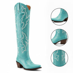 Tuhoomall Western Knee-High Boots for Fashion Casual Style with Embroidered Design and Chunky Heel, Ideal for Ranch and Outdoor Activities