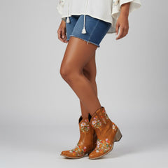 Tuhoomall Stylish Western Ankle Boots with Floral Embroidery, Rubber Sole, Chunky 5cm Heel for Classic and Casual Looks