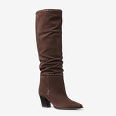Tuhoomall Knee-High Ruffle Fashion Boots for Women, Chunky Heel, Slip-On, Stylish All-Season Wear Tuhoomall