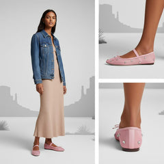 Tuhoomall Comfortable Rhinestone Ballet Flats for Women - Casual Blue Mesh Slip-On Shoes with Low Heel and Round Toe