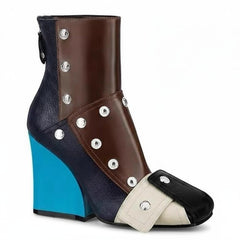 Tuhoomall Fashion Ankle Booties With Zip And Studs, Chunky Wedge Heel, Stylish For Parties And Casual Outings, All-Season Wear