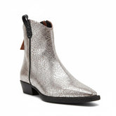 Tuhoomall Metallic Silver Chunky Heel Ankle Boots - Stylish Snip Toe Design, Effortless Slip-On, Perfect for Casual and Office Wear Tuhoomall