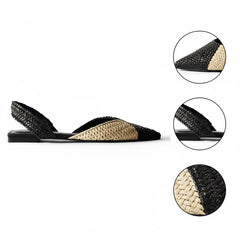 Tuhoomall Comfortable Bohemian Style Flat Sandals for Spring, Woven Design with Back Strap and Rubber Sole, Perfect for Casual Work and Daily Wear