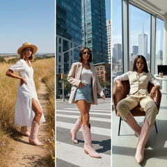 Tuhoomall Western Chunky Heel Women's Cowboy Boots, Comfortable Slip-On, Retro Embroidered Design, Non-Slip Sole for Travel and Casual Wear