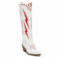 Tuhoomall Western Cowgirl Mid Calf Boots with Chunky Heel, Pointed Toe, Embroidered Design, Slip-On Style for Fashionable Casual Wear