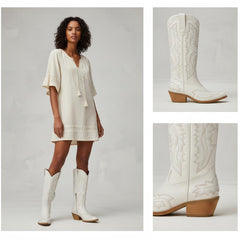 Tuhoomall Western Knee-High Cowgirl Boots with Chunky Heel and Floral Embroidery for Outdoor Fashion and Casual Wear