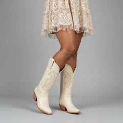 Tuhoomall Western Cowgirl Boots Mid Calf Chunky Heel Slip-On Embroidered Fashion Boots for Travel Outdoor Classic Style