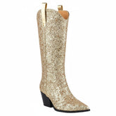 Tuhoomall Western Block Heel Ankle Boots with Glitter Detail, 2.50 in Heel Height, Stylish for Parties and Performances, Faux Leather Lining
