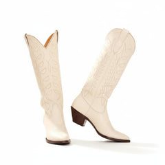 Tuhoomall Western Boots for Women with Embroidery, Chunky Heel 2.00 in, Mid-Calf Length, Vegan Leather, Casual Fashion Footwear, All Seasons