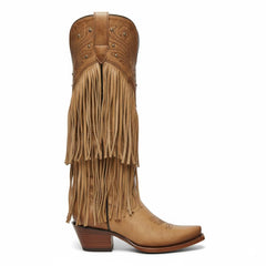 Tuhoomall Western Knee-High Cowboy Boots, Chunky Heel, Fringe & Studs, Retro Style, Casual Wear, All Seasons