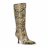Tuhoomall Fashion Casual Knee High Boots for Women, Snakeskin PU, Pointed Toe, Adjustable Buckle, Rubber Sole, Chic Street Style Tuhoomall