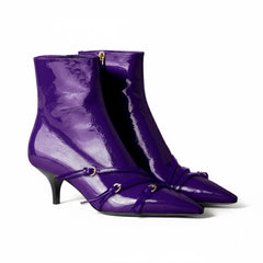 Tuhoomall Fashion Ankle Boots for Women, Comfortable Pointed Toe, Cat Heel with Hardware Buckles, Ideal for Parties and Daily Wear, Casual All-Season Style