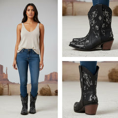 Tuhoomall Colorful Plaid Short Ankle Boots for Women, Chunky 5cm Heel, Slip-On Design, Stylish Sparkling Embellishments, All-Season Comfort