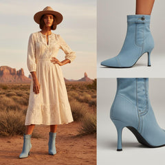 Tuhoomall Denim Ankle Boots With Zipper, Pointed Toe, 4.53 In High Heel, Fashionable For Daily Wear And Performances