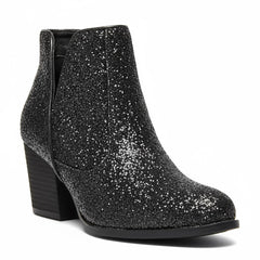Tuhoomall Glitter Ankle Boots for Women, 3-Inch Chunky Heel, Shiny Pointed Toe, Perfect for Parties and Fashion Events