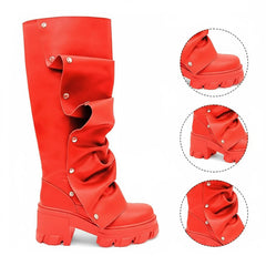 Tuhoomall Gothic Knee-High Boots for Women, Comfortable Chunky Heel, Stylish Slip-On Design for Casual Street Outings