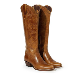 Tuhoomall Western Knee-High Boots for Women, Chunky Heel, Slip-On, Solid Color, Perfect for Parties and Outdoor Events Tuhoomall