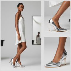 Tuhoomall Stylish High Heels for Parties and Dances, Gradient Design, Pointed Toe, 8cm Stiletto Heels, Slip-On, Rubber Sole, Synthetic Leather Lining