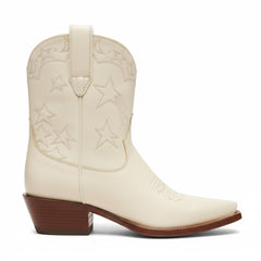 Tuhoomall Western Cowboy Ankle Boots for Women, Vegan Leather, Chunky 2" Heel, Snip Toe Design, Stylish Star Appliqué, All-Season Fashion