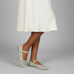 Tuhoomall Comfortable Rhinestone Ballet Flats for Women - Casual Blue Mesh Slip-On Shoes with Low Heel and Round Toe