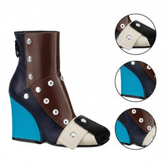 Tuhoomall Fashion Ankle Booties With Zip And Studs, Chunky Wedge Heel, Stylish For Parties And Casual Outings, All-Season Wear