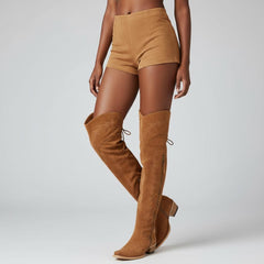 Tuhoomall Western Knee High Boots for Women, Floral Embroidery, Rubber Sole, Adjustable Buckle, Chunky Heel, All-Season Casual Wear