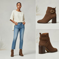 Tuhoomall Fashion Ankle Boots for Women, Comfort Short Booties with Chunky Heels, Casual Office Wear, Adjustable Metal Buckle, Rubber Sole, All-Season Style