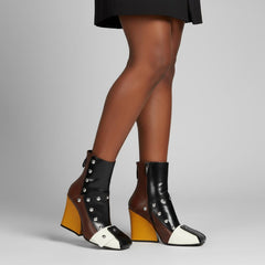 Tuhoomall Fashion Ankle Booties With Zip And Studs, Chunky Wedge Heel, Stylish For Parties And Casual Outings, All-Season Wear