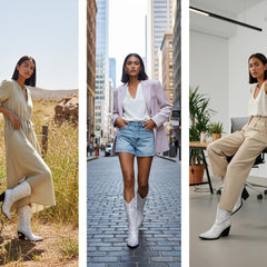 Tuhoomall Western Style Chunky Heel Boots for Women, 10cm Faux Suede with Rivet and Rhinestone Accents, Easy Zipper Closure for Parties and Performances