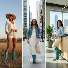 Tuhoomall Western Knee-High Cowgirl Boots with Chunky Heel and Floral Embroidery for Outdoor Fashion and Casual Wear