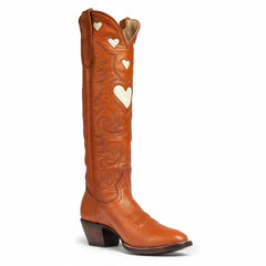 Tuhoomall Western Knee High Boots With Rubber Sole, 5cm Chunky Heel, Embroidered Sweet Pink Hearts For Casual Fashion All Year Round