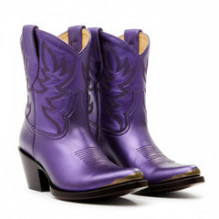 Tuhoomall Western Style Ankle Boots For Women, Vintage Plain Leather, Low Heel, Casual Chic, All-Season Fashion, Unique Embroidery Design