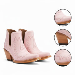 Tuhoomall Stylish Women's Ankle Boots, Chunky 2.36 in Heel, Slip-On Design, Embroidered Details, All-Season Fashion