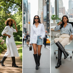 Tuhoomall Comfortable Fashion Ankle Boots for Casual, Office, and Daily Wear - Chunky Heel, Square Toe, Solid Color, All-Leather, Perfect for All Seasons